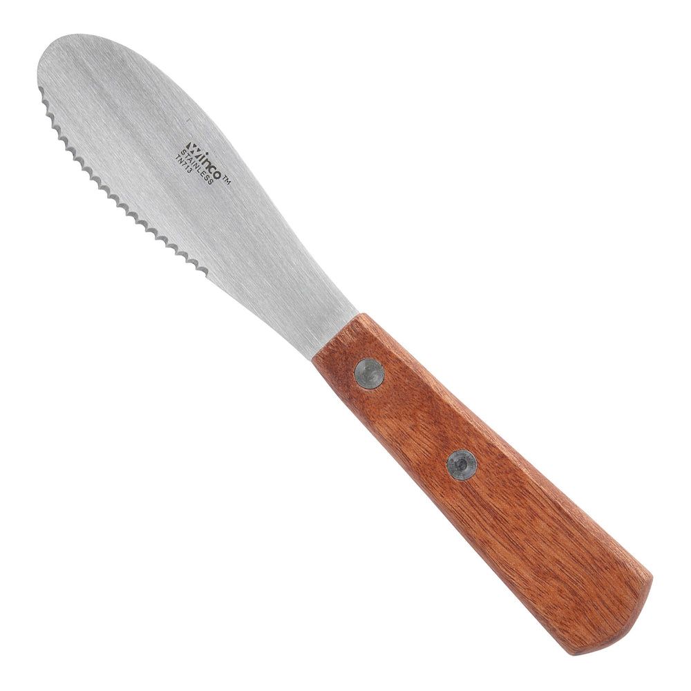 Winco Stainless Steel Satin Finish Sandwich Spreader With Wooden Handle, 3 5/8 X 1 1/4 Inch Blade