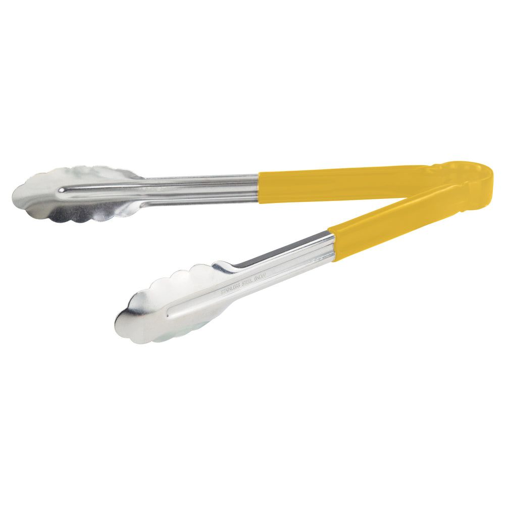 Winco Heavy Duty Stainless Steel Utility Tong With Yellow Plastic Handle, 12 Inch -- 12 Per Case
