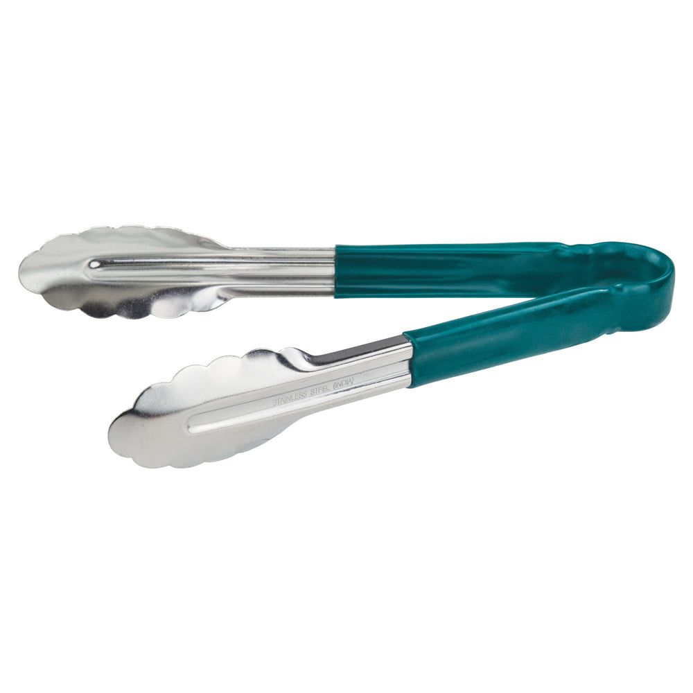 Winco Heavy Duty Stainless Steel Utility Tong With Green Plastic Handle, 9 Inch -- 12 Per Case