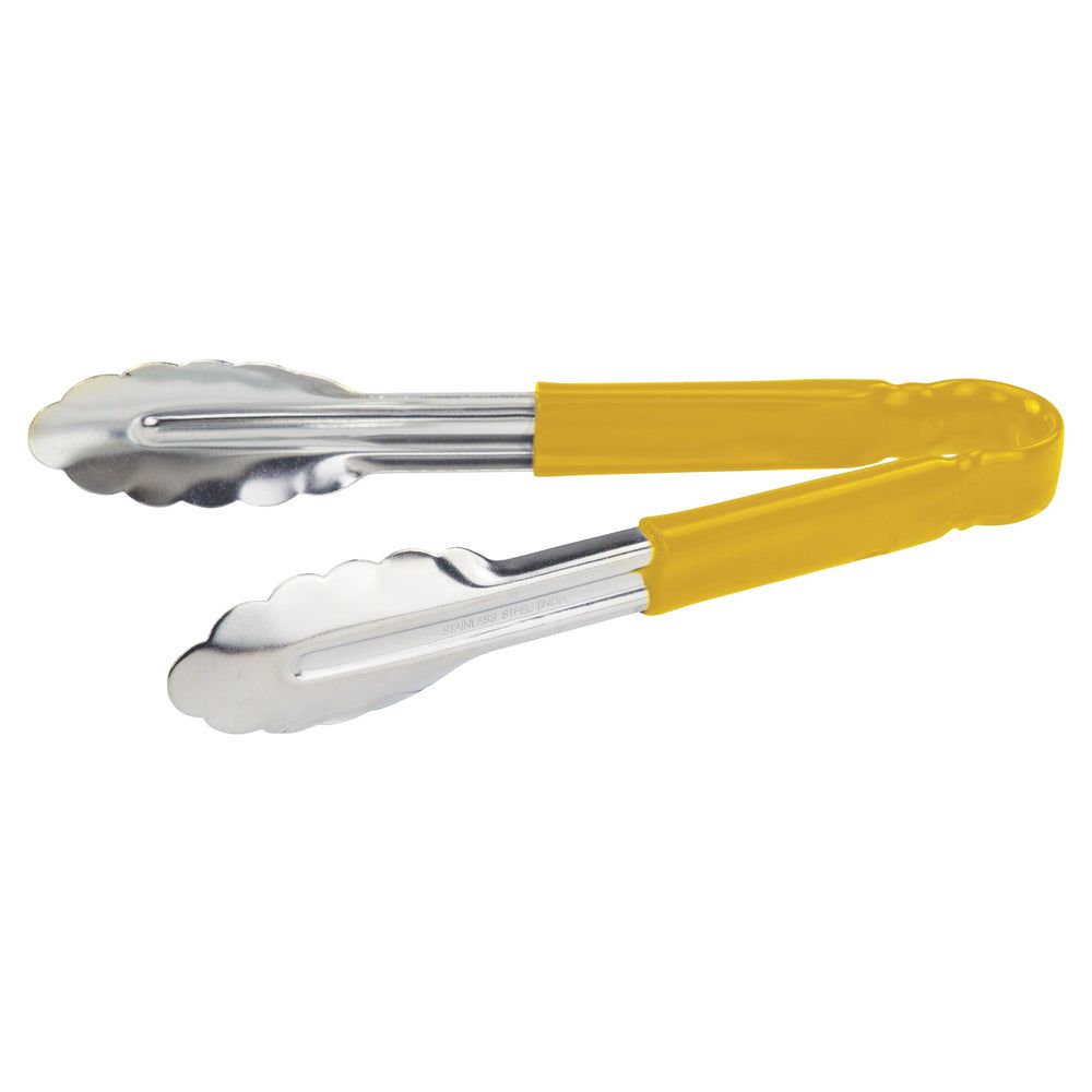 Winco Heavy Duty Stainless Steel Utility Tong With Yellow Plastic Handle, 9 Inch -- 12 Per Case