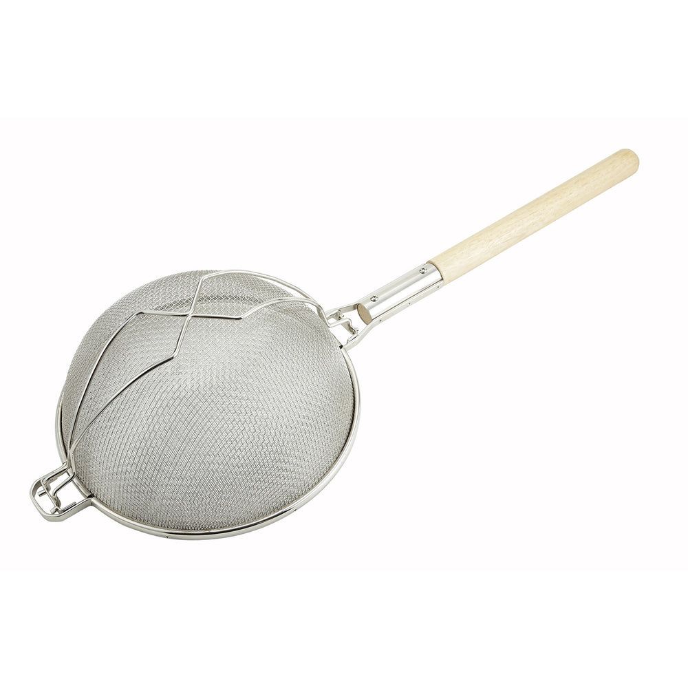 Winco Tinned Reinforced Double Mesh Strainer With Round Handle, 12 Inch