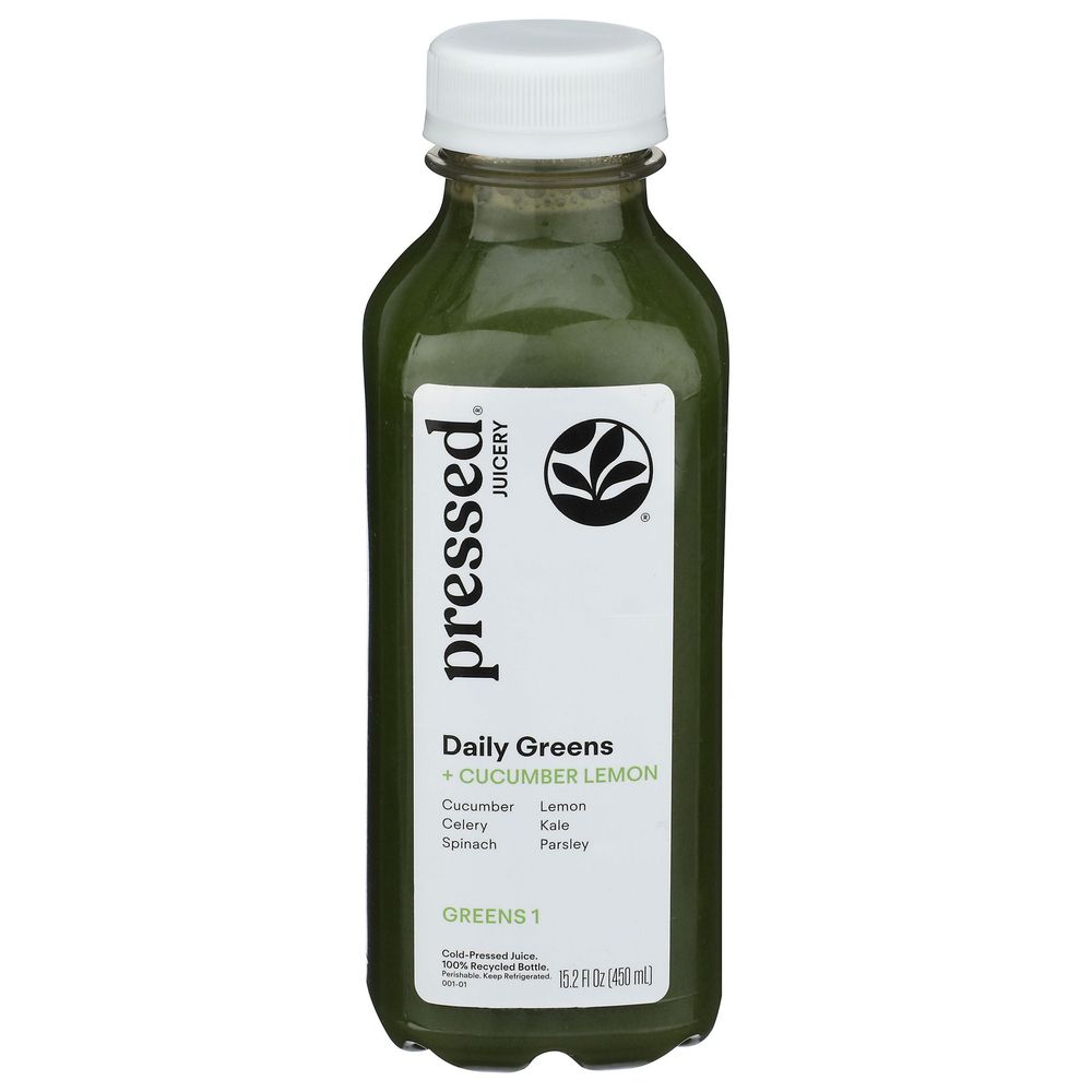 Pressed Juicery Daily Greens 1 Plus Cucumber Lemon Cold Pressed Juice, 15.2 Fluid Ounce -- 6 Per Case