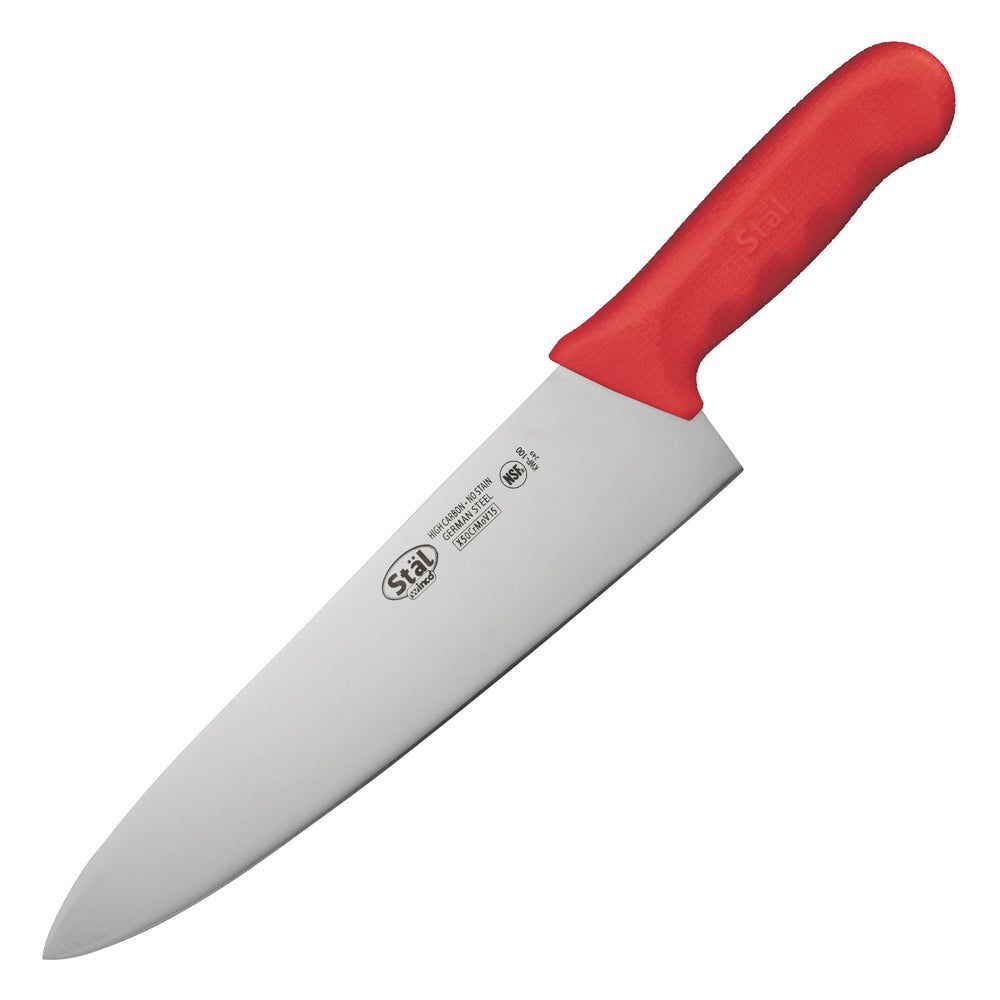 Winco Stal Chefs Knife With Red Polypropylene Handle, 10 Inch Blade -- 6 Per Case
