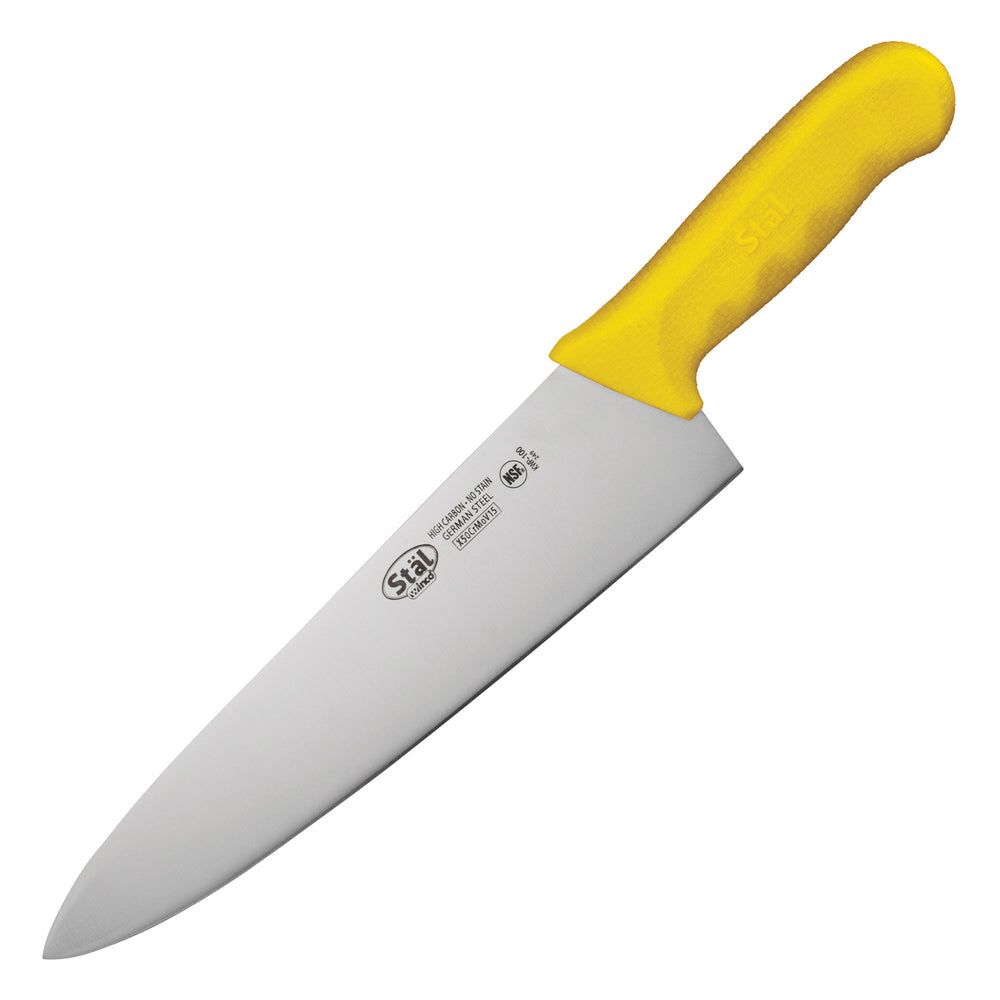 Winco Stal Chefs Knife With Yellow Polypropylene Handle, 10 Inch Blade -- 6 Per Case