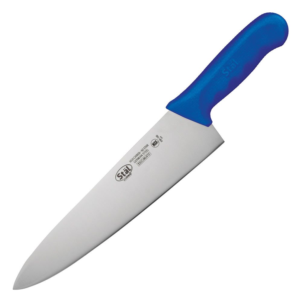 Winco Stal Chefs Knife With Blue Polypropylene Handle, 10 Inch Blade -- 6 Per Case