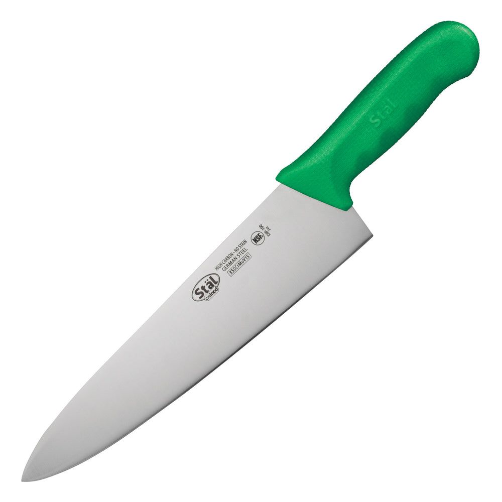 Winco Stal Chefs Knife With Green Polypropylene Handle, 10 Inch Blade -- 6 Per Case