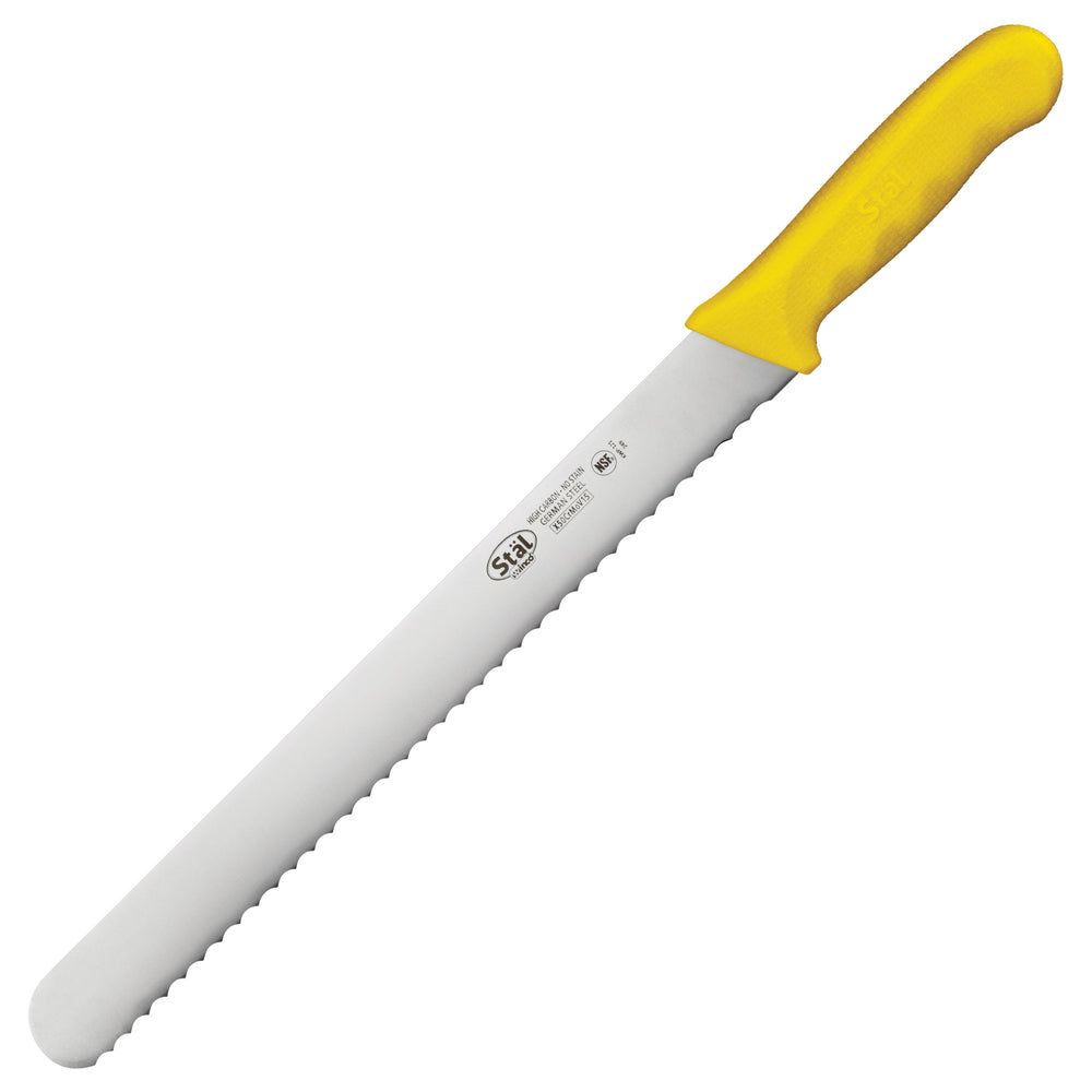 Winco Stal Wavy Edge Bread Slicer Knife With Yellow Polypropylene Handle, 12 Inch Blade -- 6 Per Case