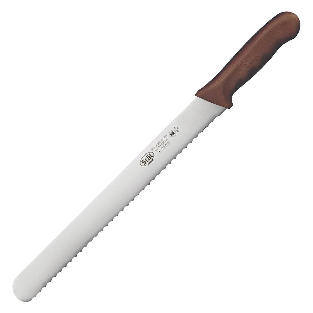 Winco Stal Wavy Edge Bread Slicer Knife With Brown Polypropylene Handle, 12 Inch Blade -- 6 Per Case