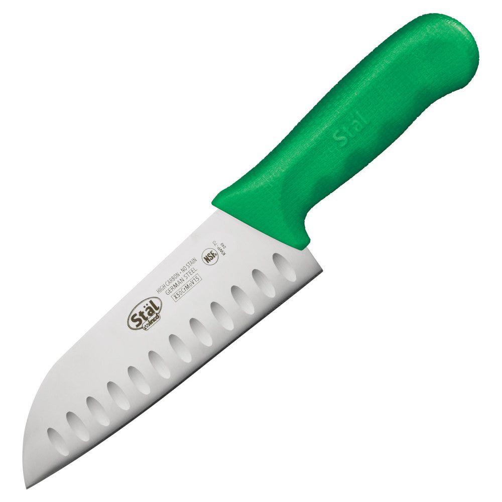 Winco Stal Santoku Knife With Green Polypropylene Handle, 7 Inch Blade -- 6 Per Case