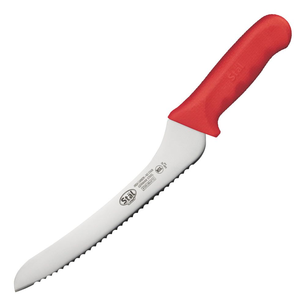 Winco Stal Offset Utility/bread Knife With Red Polypropylene Handle, 9 Inch Blade -- 6 Per Case