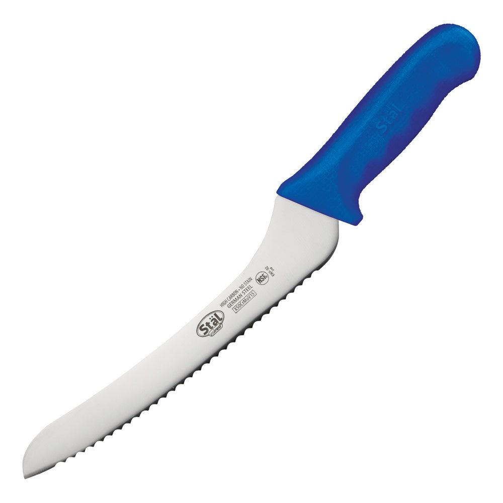 Winco Stal Offset Utility/bread Knife With Blue Polypropylene Handle, 9 Inch Blade -- 6 Per Case