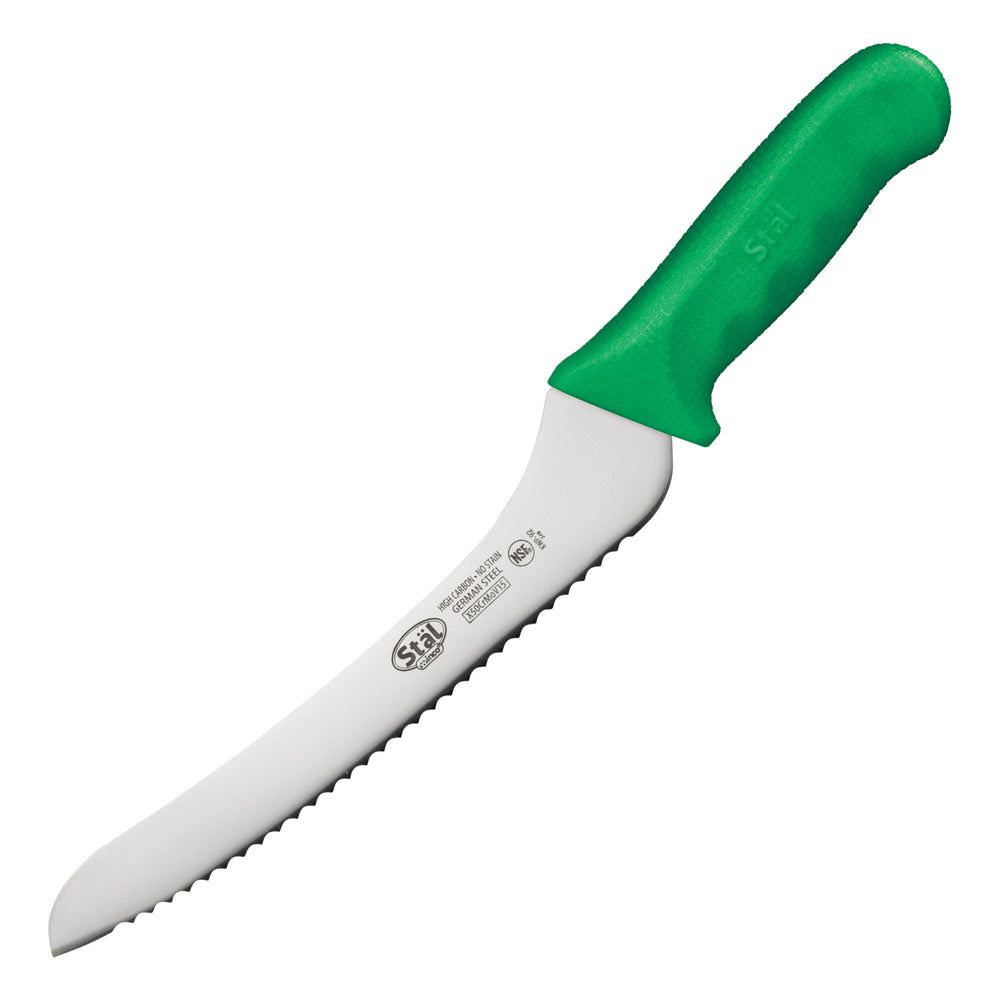 Winco Stal Offset Utility/bread Knife With Green Polypropylene Handle, 9 Inch Blade -- 6 Per Case