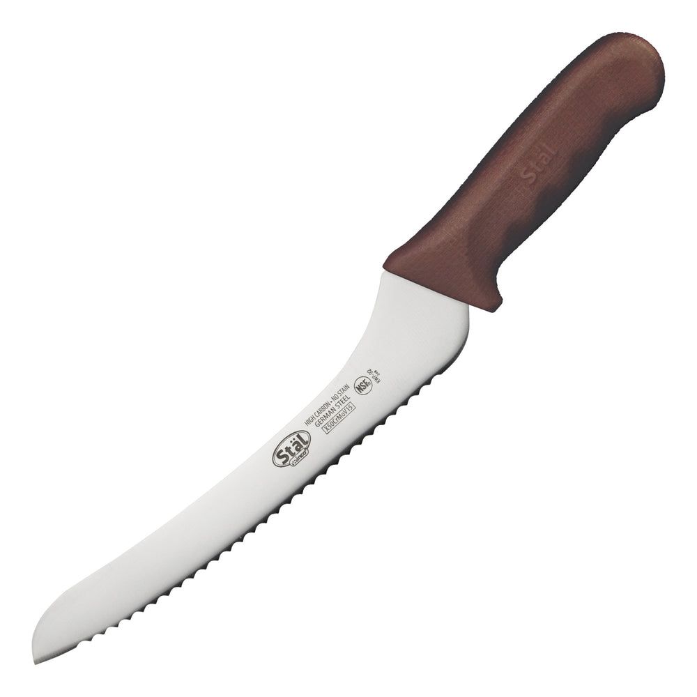 Winco Stal Offset Utility/bread Knife With Brown Polypropylene Handle, 9 Inch Blade -- 6 Per Case