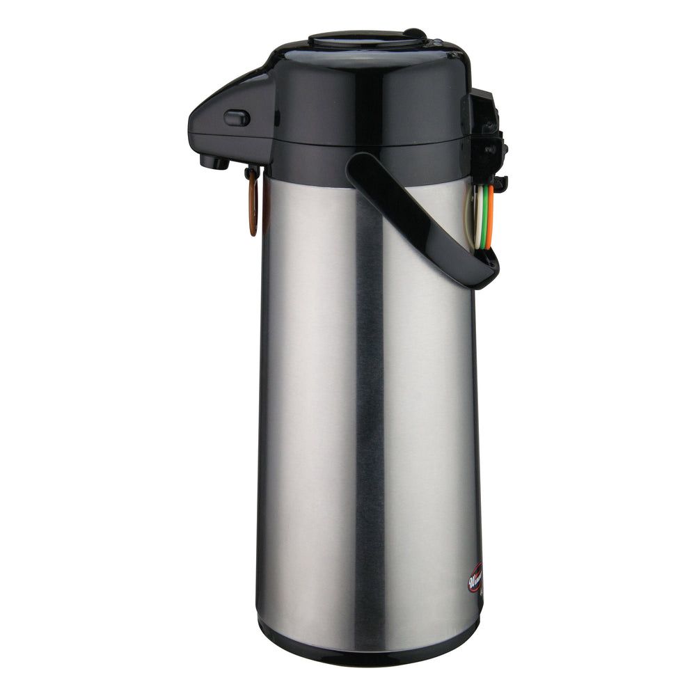 Winco Stainless Steel Body Glass Lined Airpot With Push Button Top, 2.5 Liter
