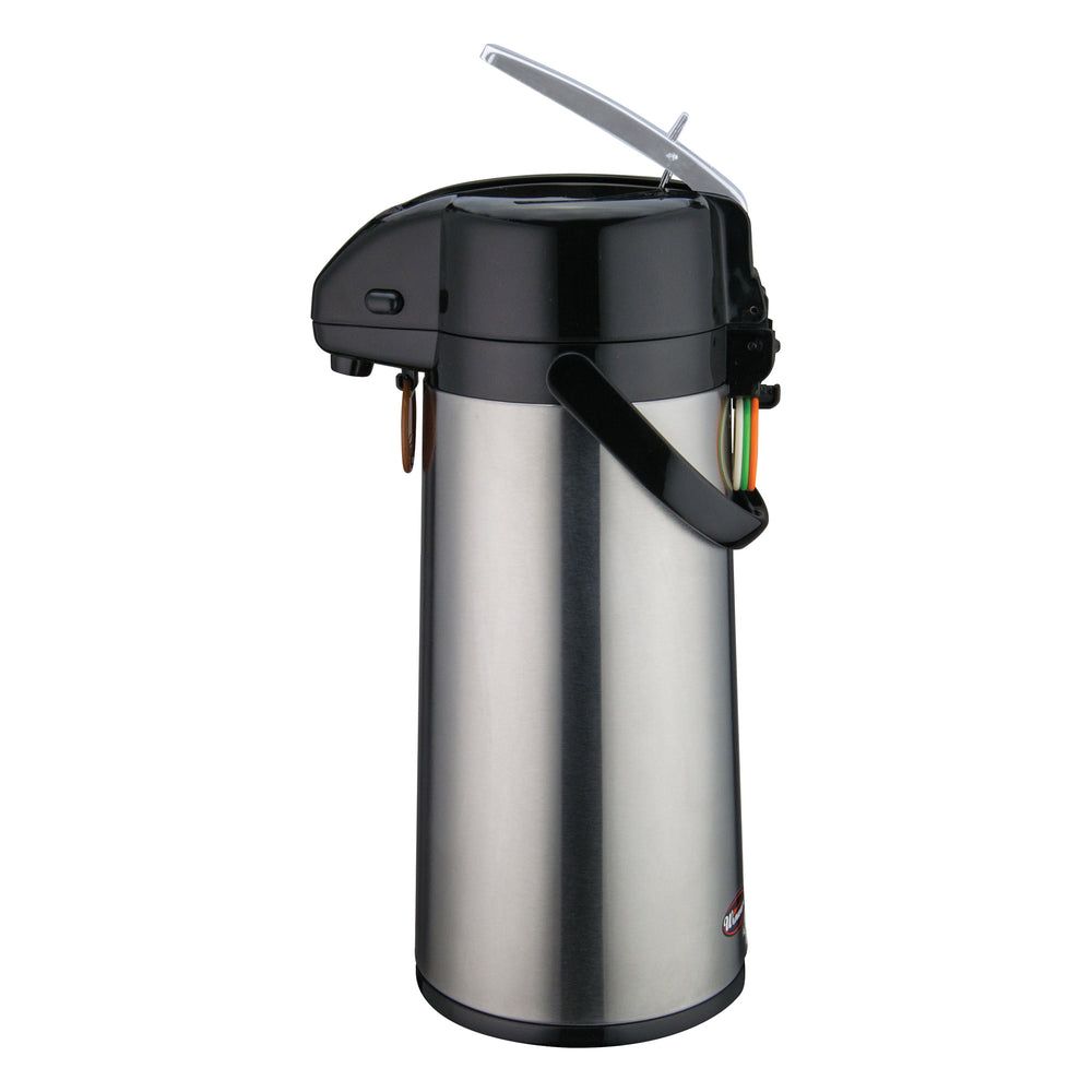 Winco Stainless Steel Body Glass Lined Airpot With Lever Top, 2.2 Liter