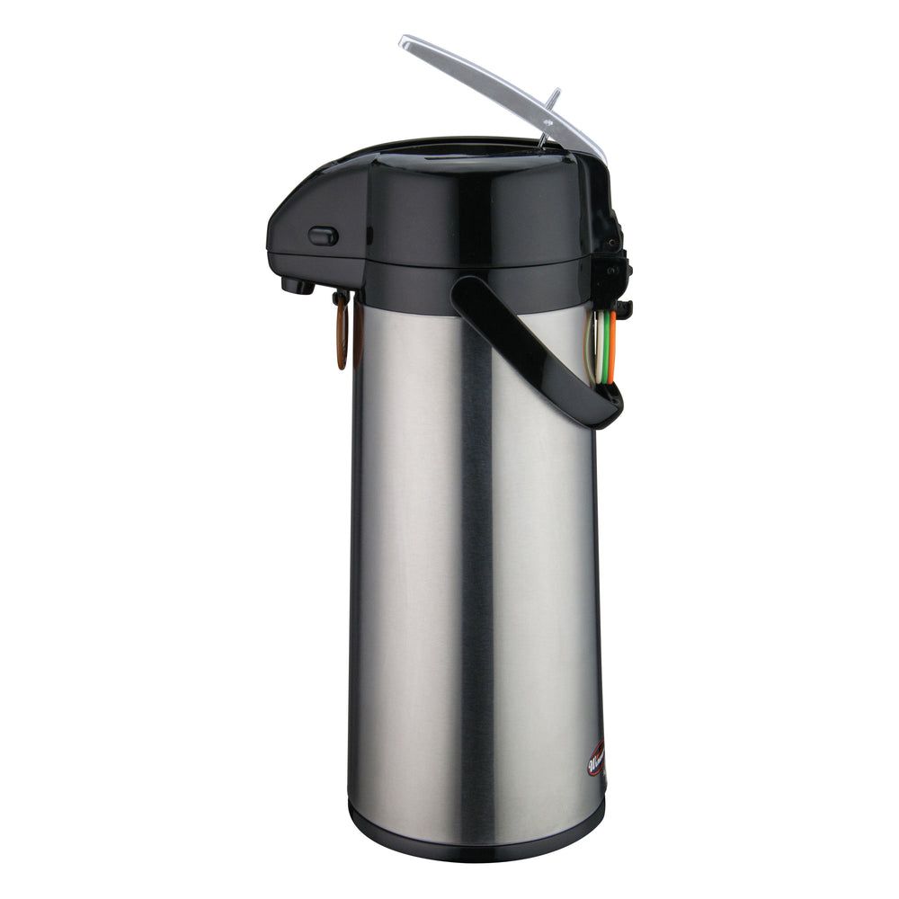 Winco Stainless Steel Body Glass Lined Airpot With Lever Top, 2.5 Liter