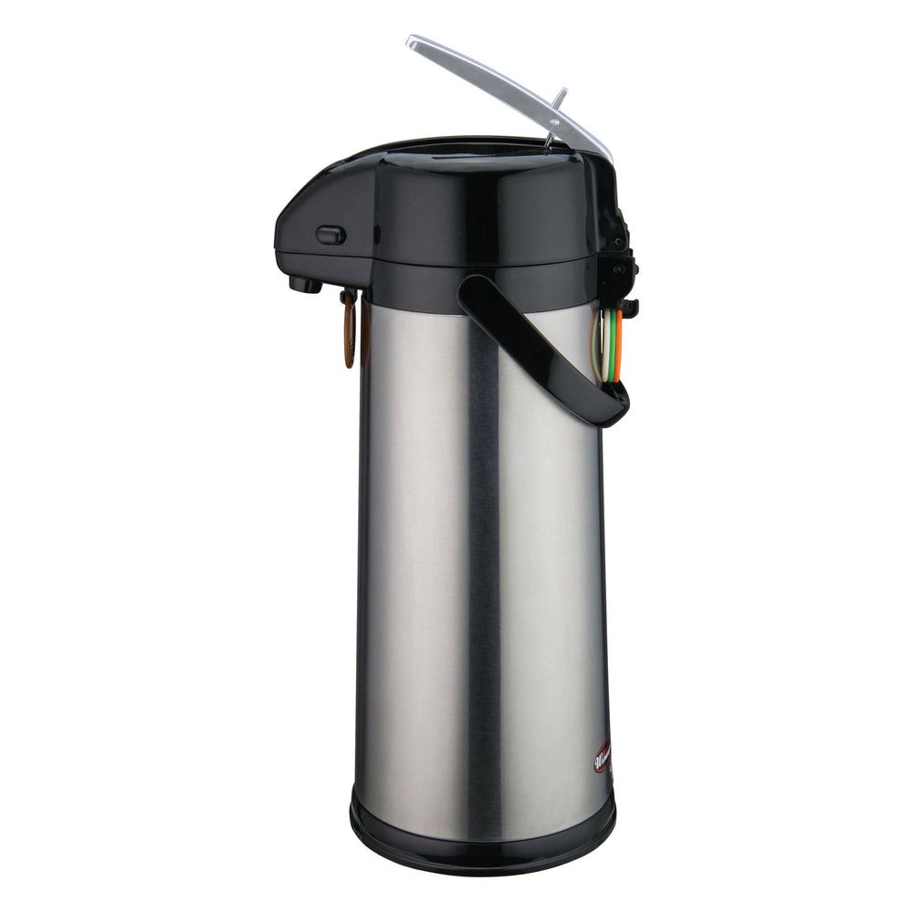 Winco Stainless Steel Body Glass Lined Airpot With Lever Top, 3 Liter