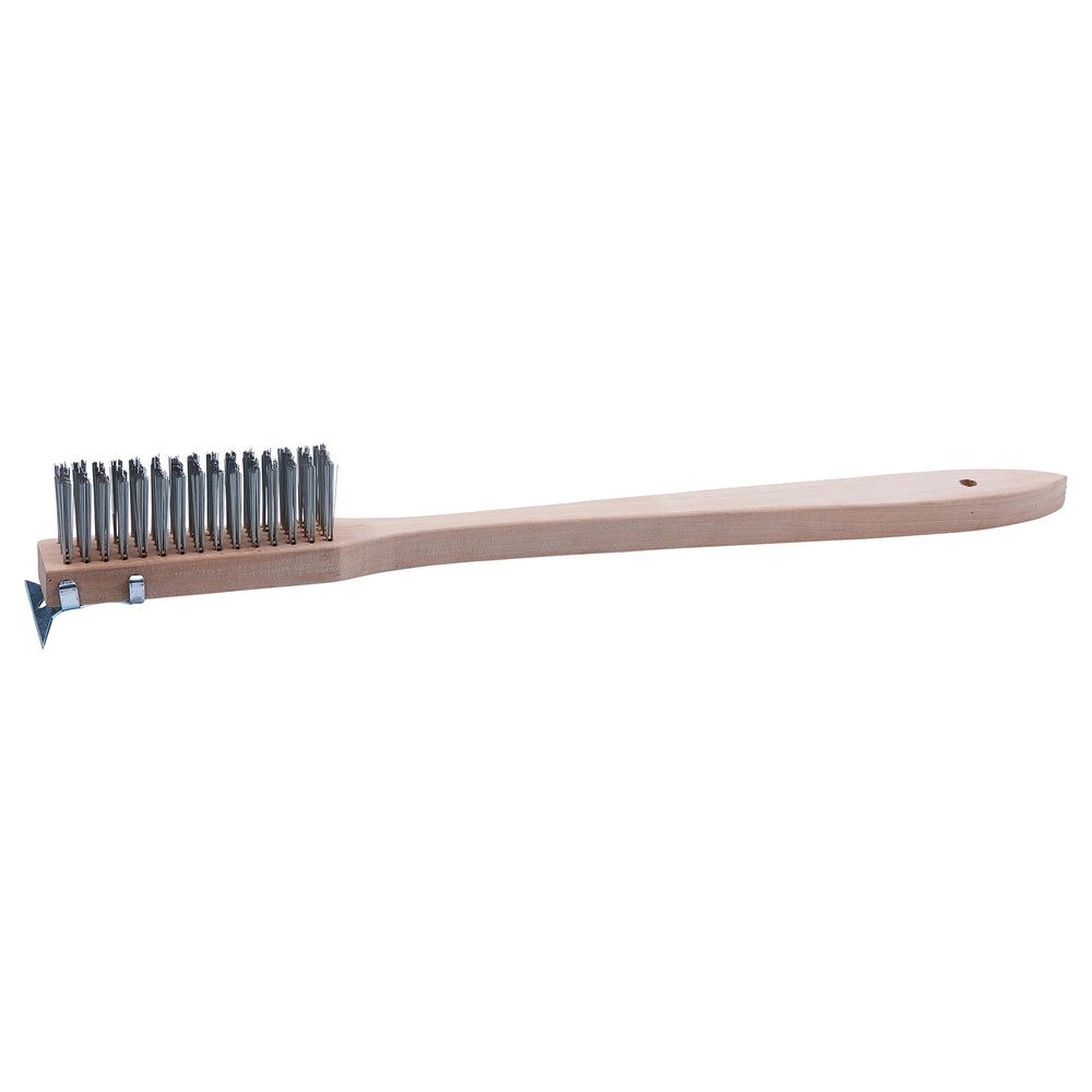 Winco Wire Bristles Scratch Brush With Scraper, 20 Inch