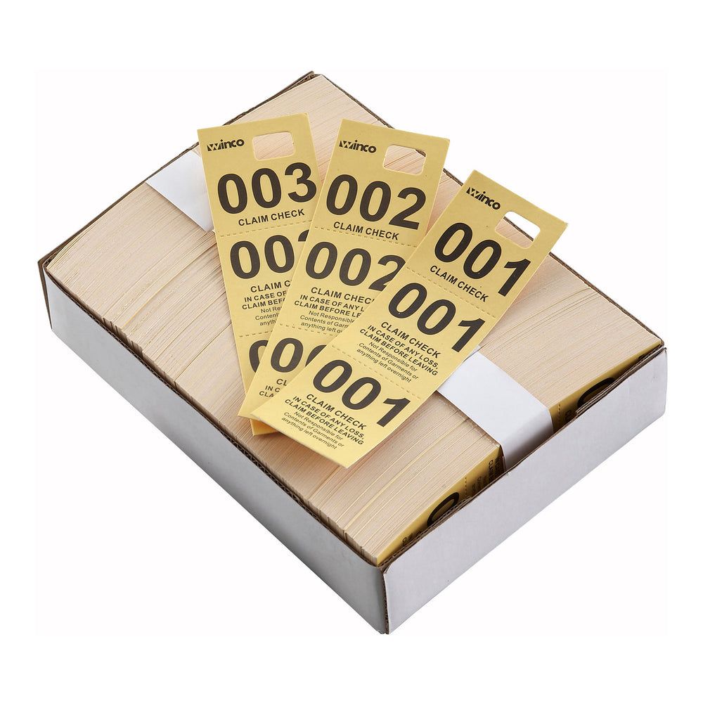 Winco Yellow Paper Coat Check Ticket, 500 Count -- 20 Per Case