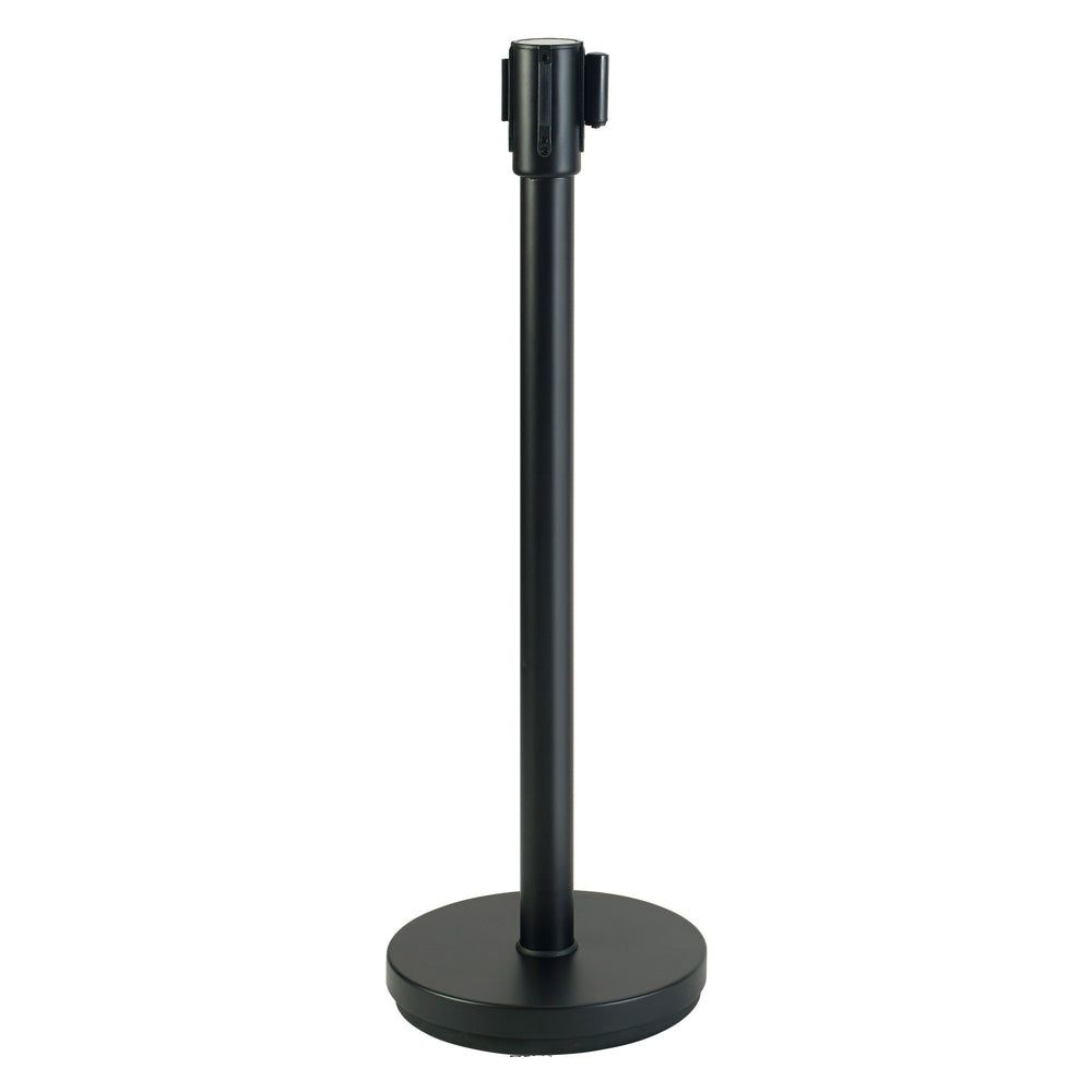 Winco Black Stainless Steel Stanchion Post With 6.5 Feet Retractable Belt, 35.5 Inch Height
