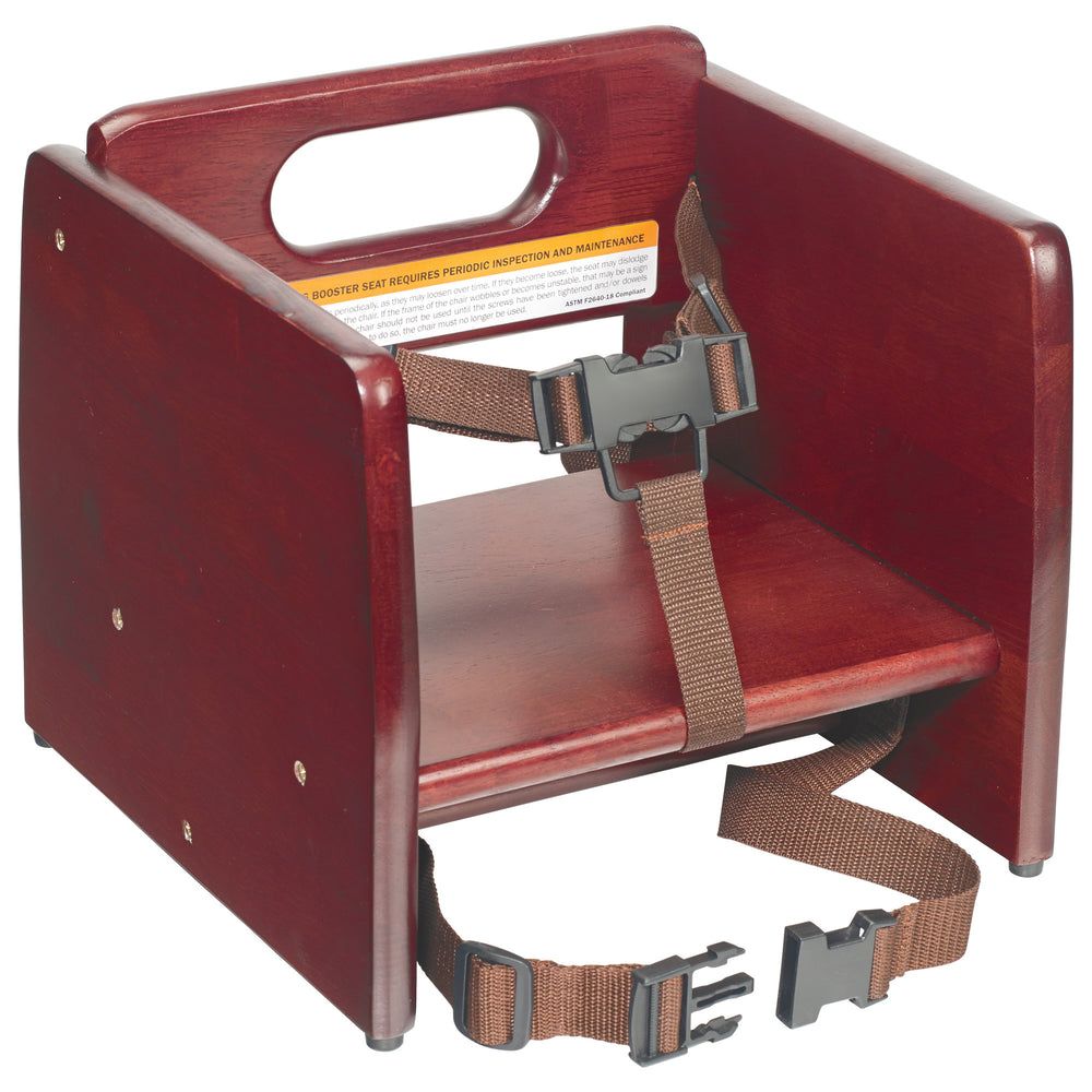 Winco Mahogany Wood Stacking Booster Seat With Additional Strap, 11.75 X 11.75 X 10.5 Inch