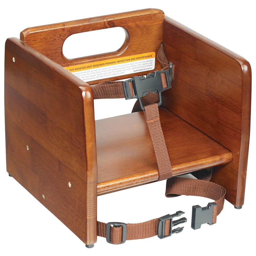Winco Walnut Wood Stacking Booster Seat With Additional Strap, 11.75 X 11.75 X 10.5 Inch