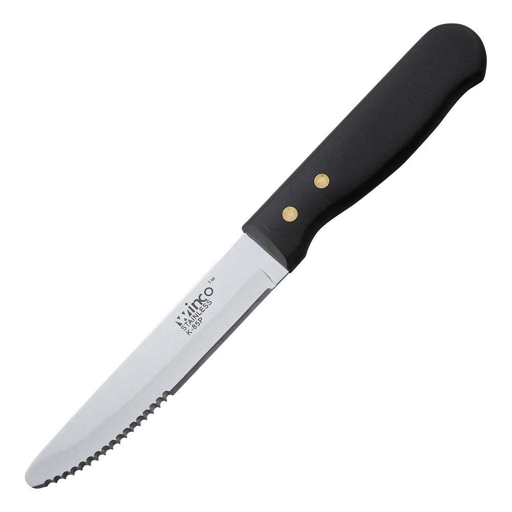 Winco Stainless Steel Round Tip Jumbo Steak Knife With Plastic Riveted Handle, 5 Inch Blade -- 12 Per Case