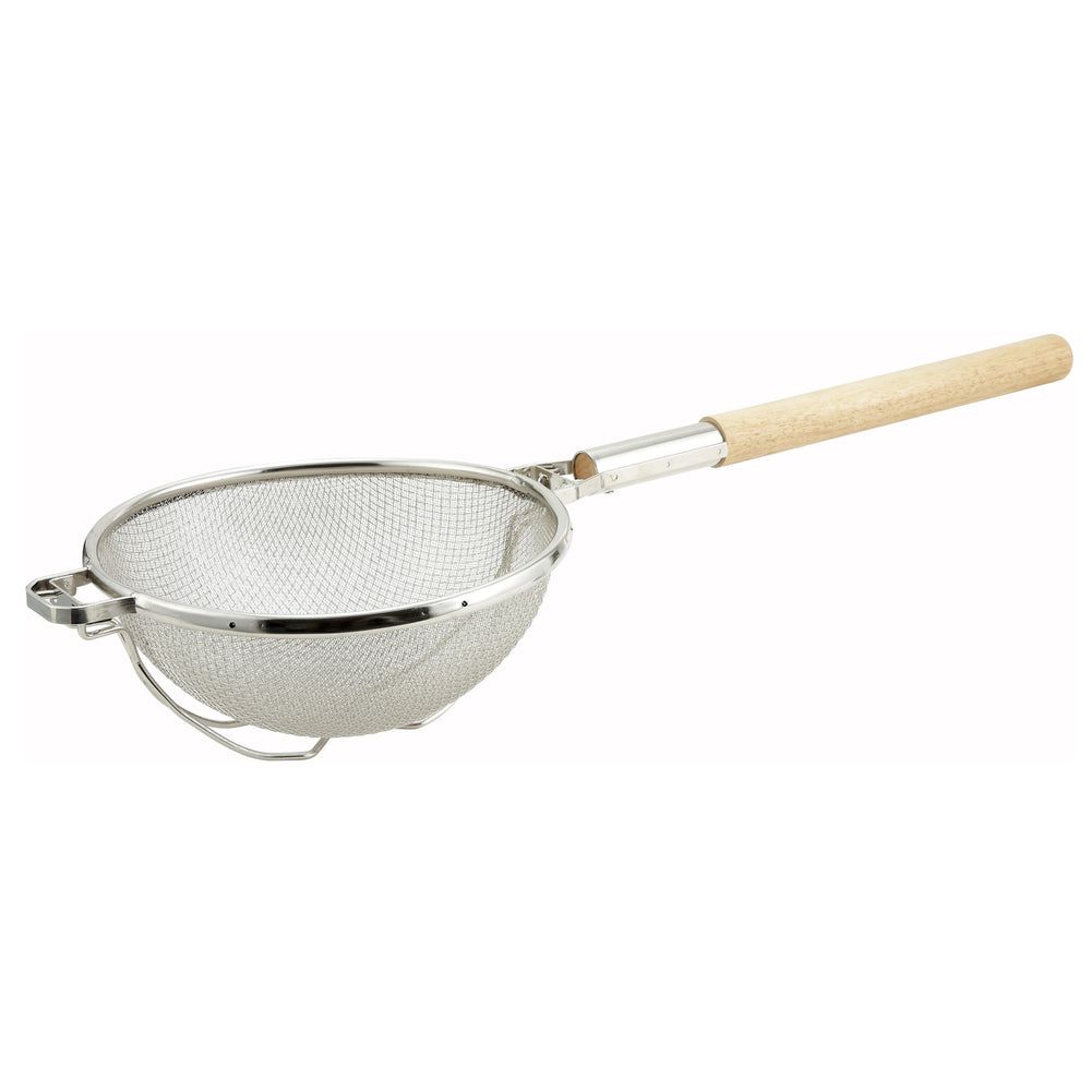 Winco Tinned Reinforced Double Mesh Strainer With Round Handle, 10-1/2 Inch