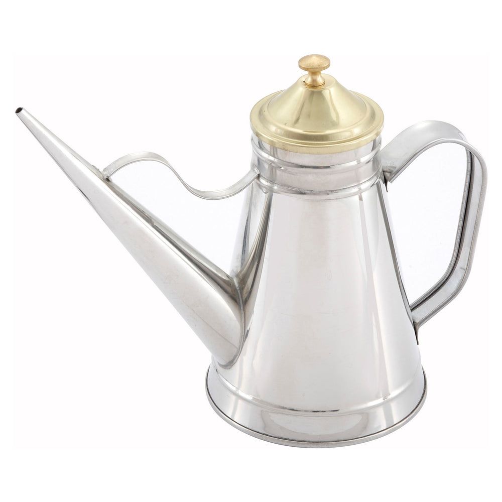 Winco 18/8 Stainless Steel Oil Can With Brass Cover, 24 Ounce Capacity