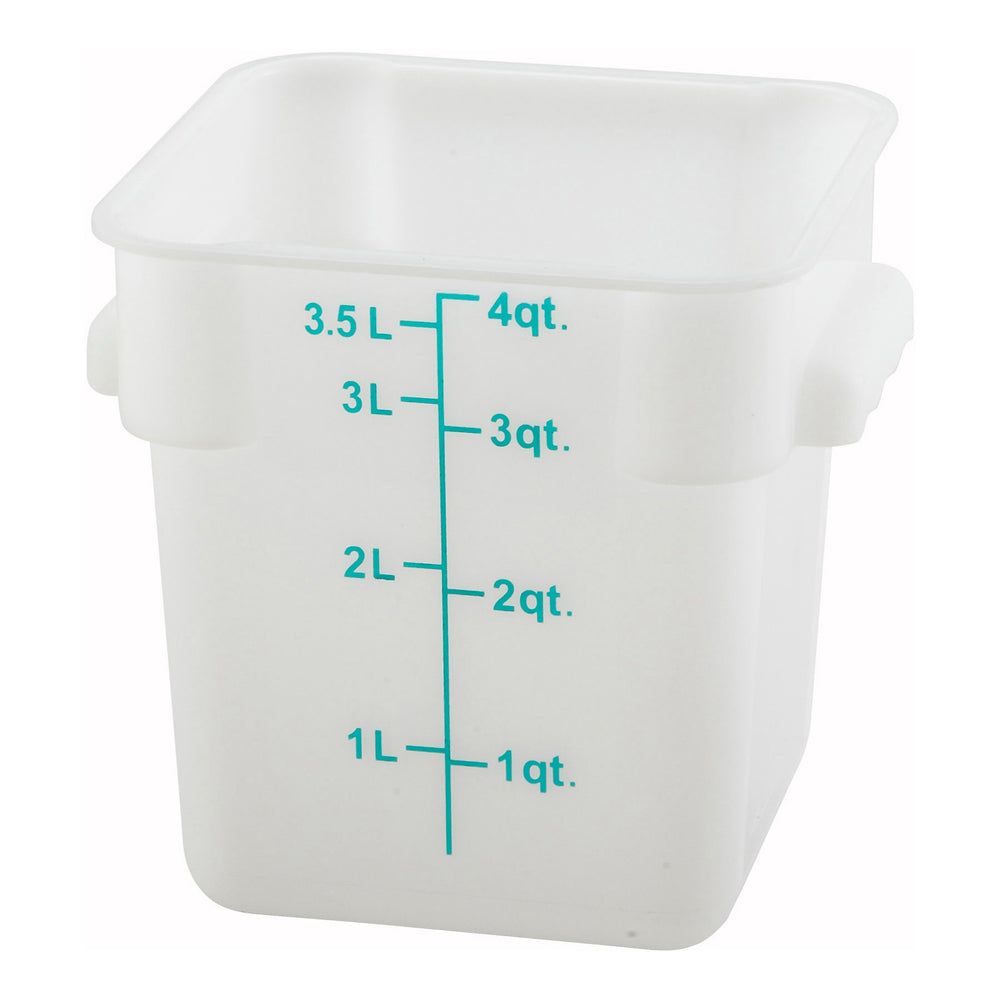 Winco White Polypropylene Square Food Storage Container, 4 Quart Capacity