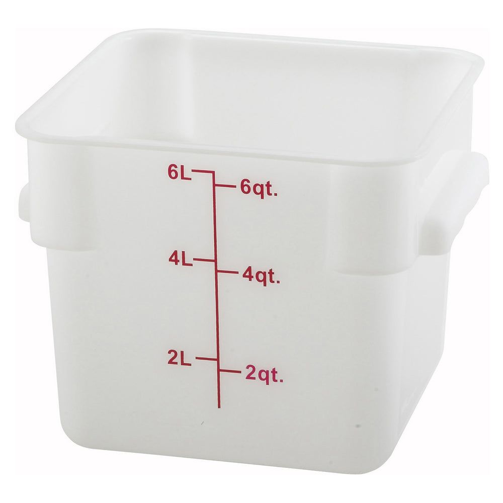 Winco White Polypropylene Square Food Storage Container, 6 Quart Capacity