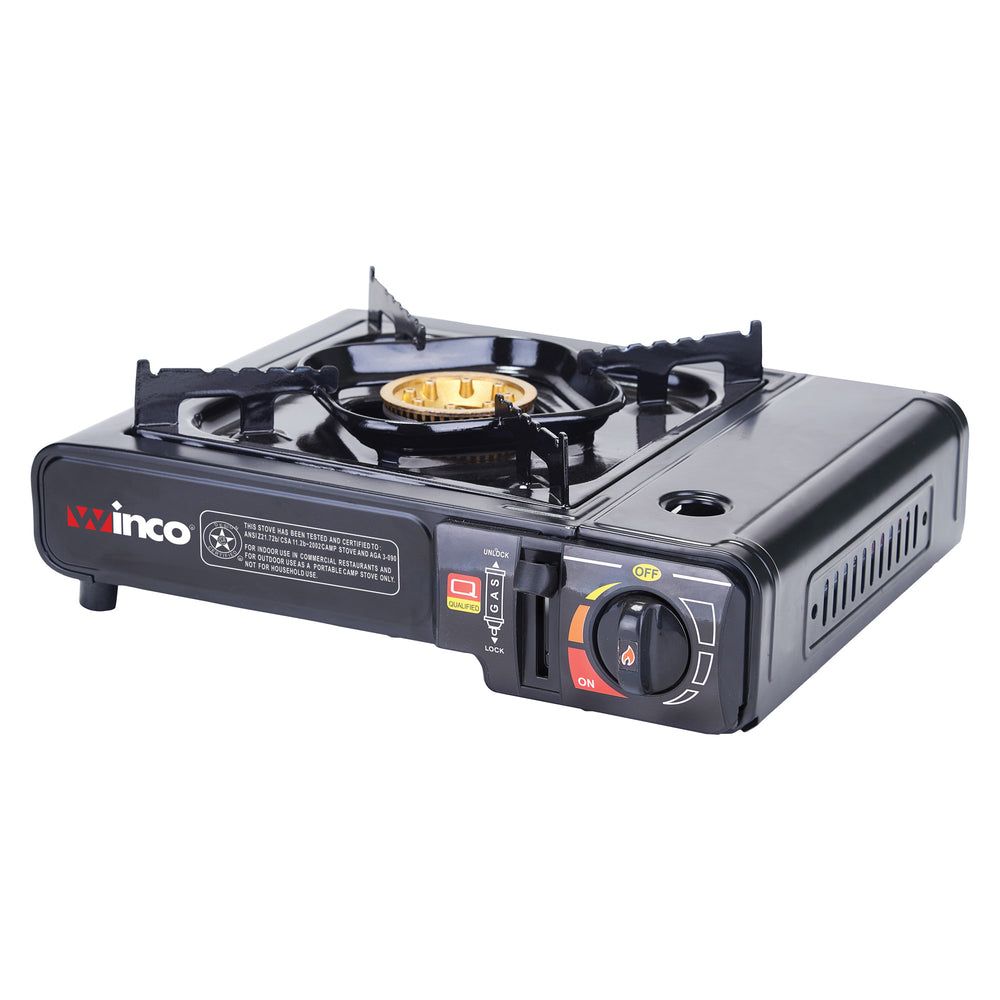 Winco Black Portable Gas Stove With 9500 Btus And Brass Burner -- 3 Per Case