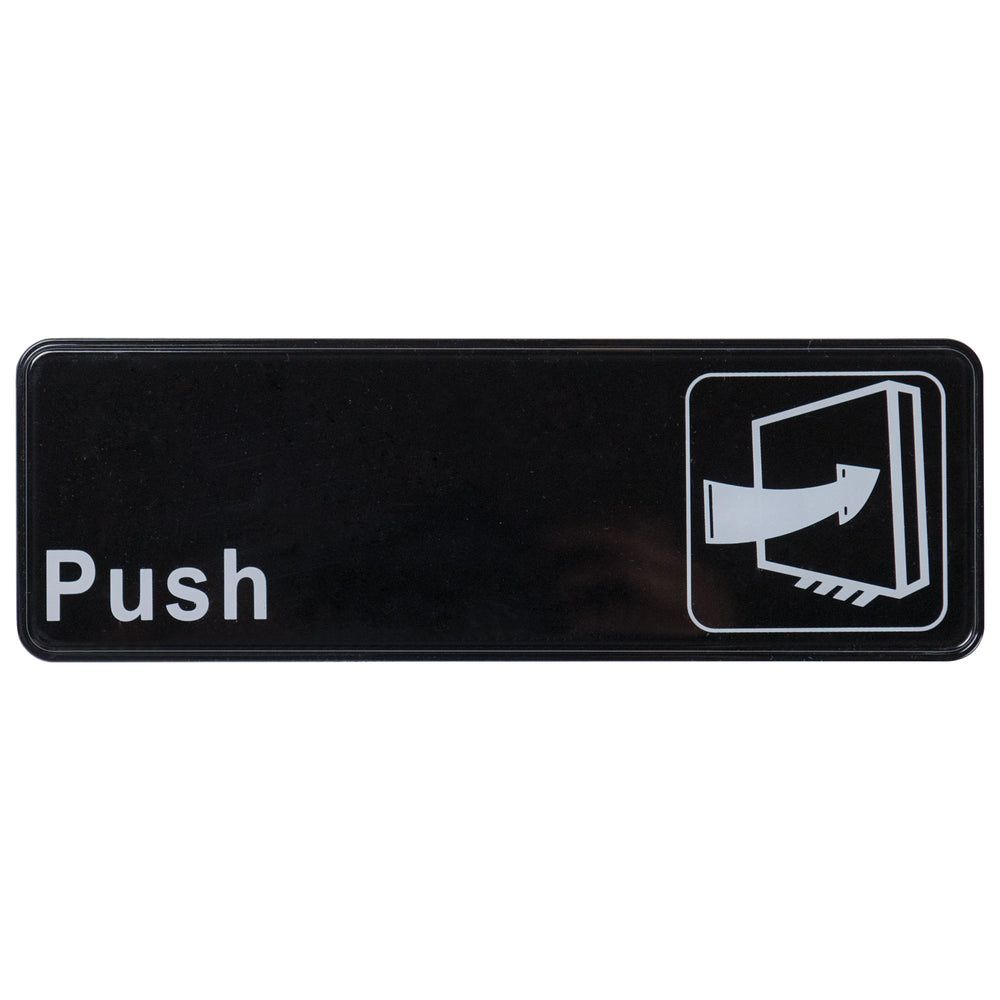 Winco Black Plastic Push Information Sign With Symbol, 9 X 3 Inch