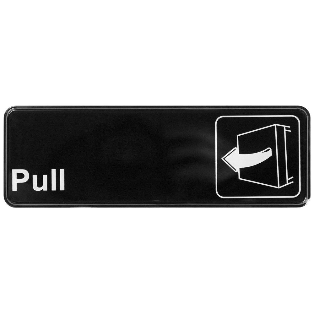 Winco Black Plastic Pull Information Sign With Symbol, 9 X 3 Inch
