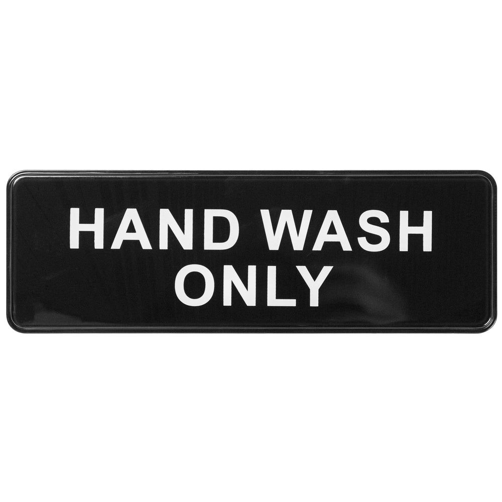 Winco Black Plastic Hand Wash Only Information Sign With Symbol, 9 X 3 Inch