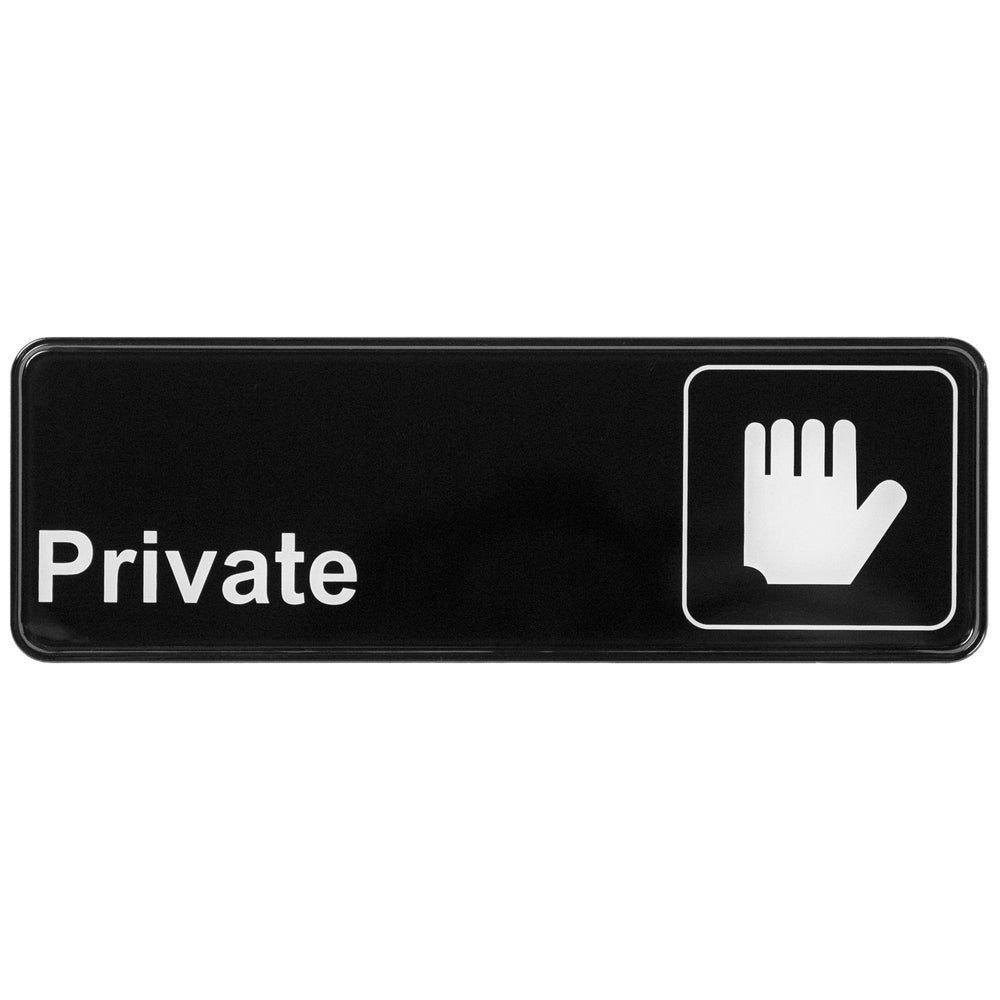 Winco Black Plastic Private Information Sign With Symbol, 9 X 3 Inch