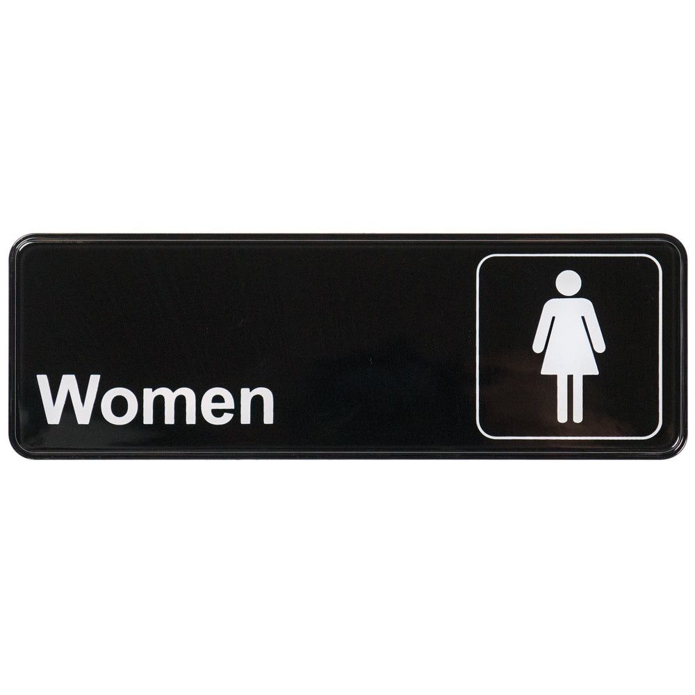Letrero Informativo Negro De Plástico Con Símbolo Para Mujeres Winco, 9 X 3 Pulgadas