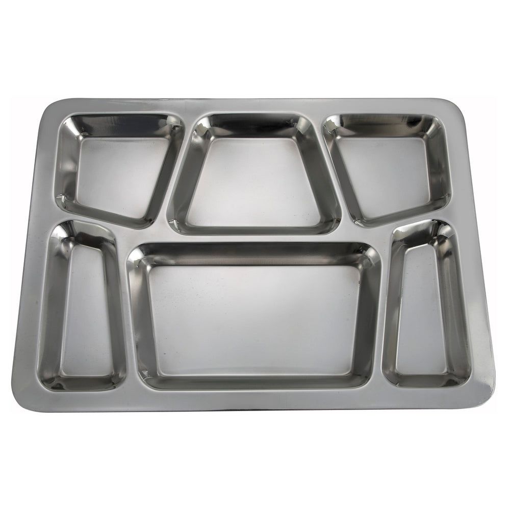 Winco Stainless Steel Mirror Finish Trapezoid 6 Compartment Mess Tray, 15 1/2 X 11 1/2 Inch