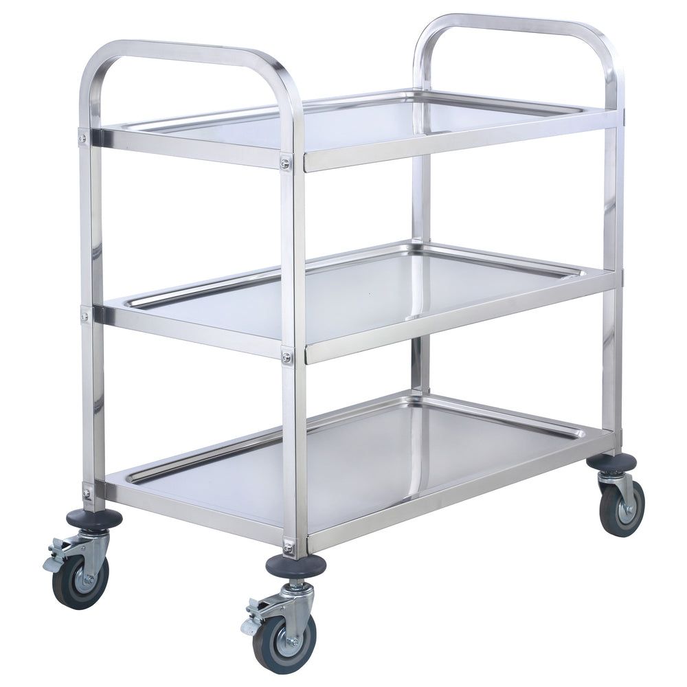 Winco Stainless Steel 3 Tiers Trolley With Casters, 30 X 16 X 33 Inch