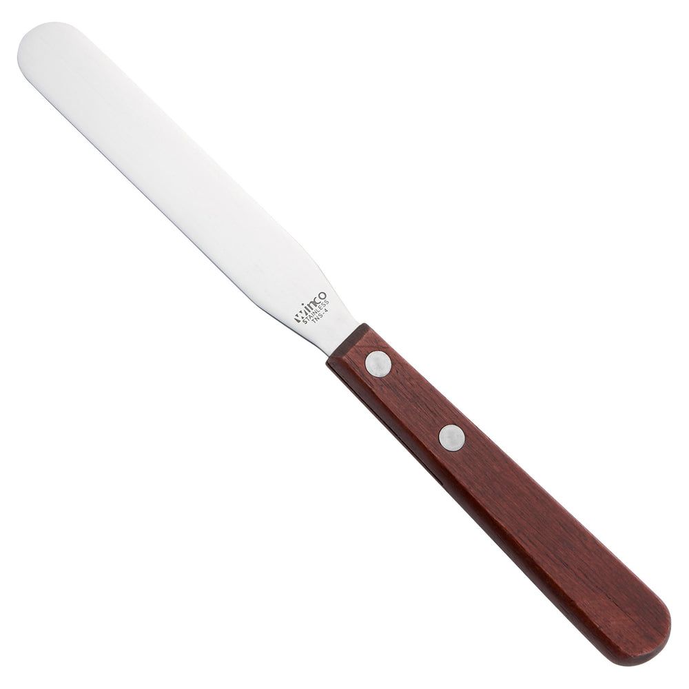 Winco Stainless Steel Satin Finish Bakery Spatula With Wooden Handle, 4 X 3/4 Inch Blade