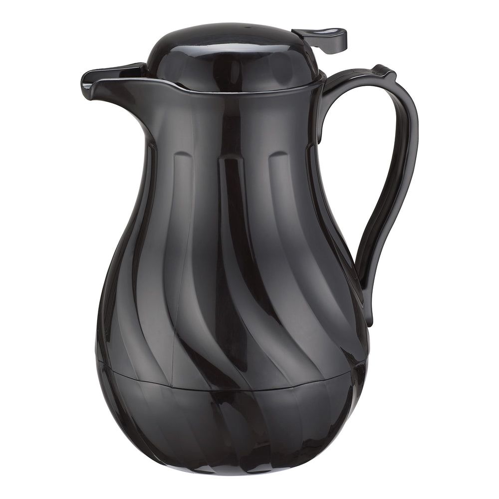 Winco Black Plastic Swirl Push Button Insulated Beverage Server, 64 Ounce Capacity -- 6 Per Case