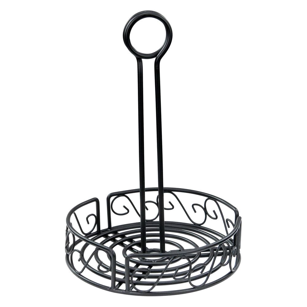 Winco Black Wire 6.25 Inch Round Condiment Caddy With 9 Inch Handle