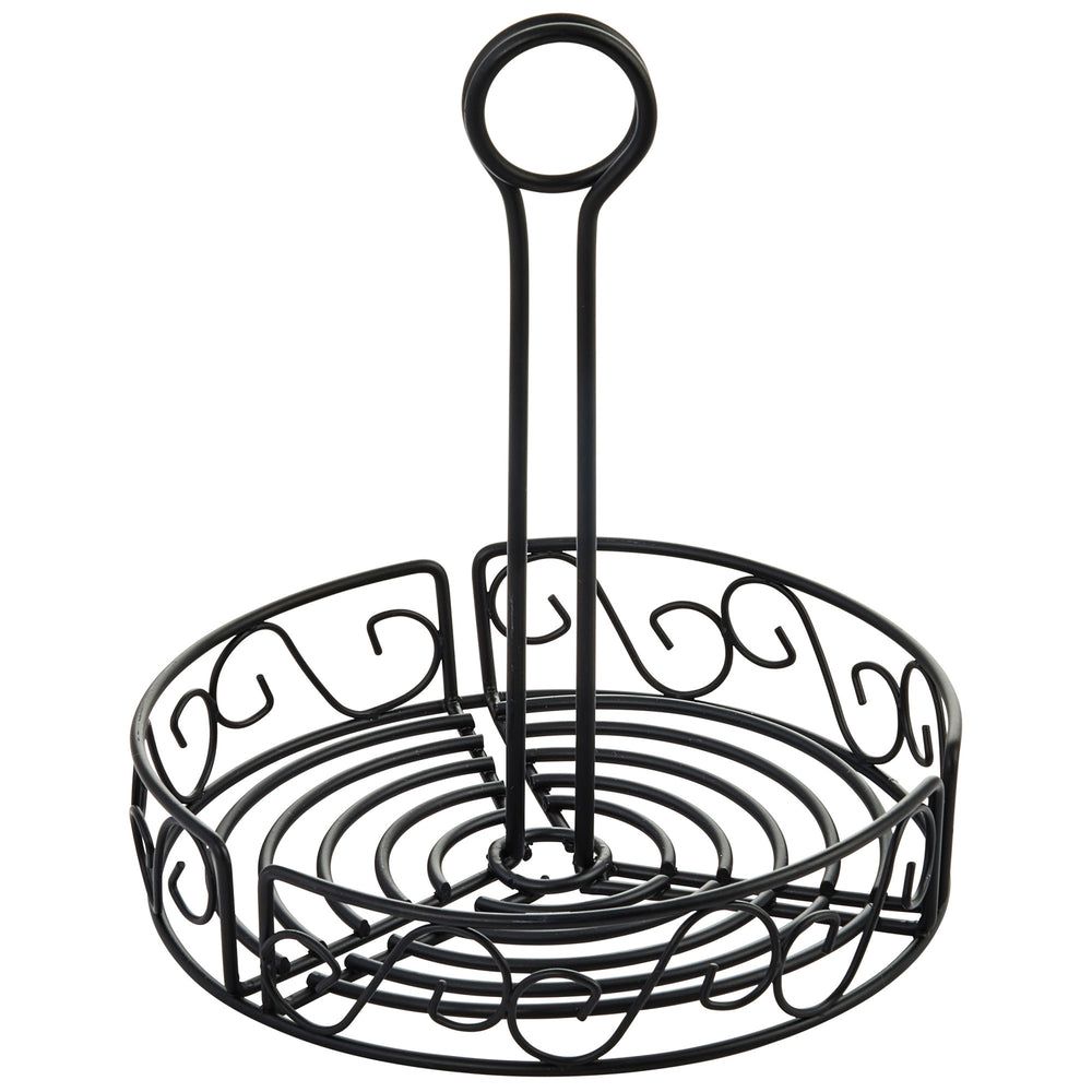 Winco Black Wire 7.5 Inch Round Condiment Caddy With 9 Inch Handle