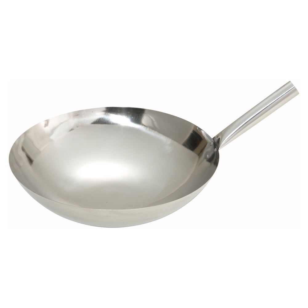 Winco Stainless Steel Mirror Finish Riveted Joint Chinese Wok, 14 Inch