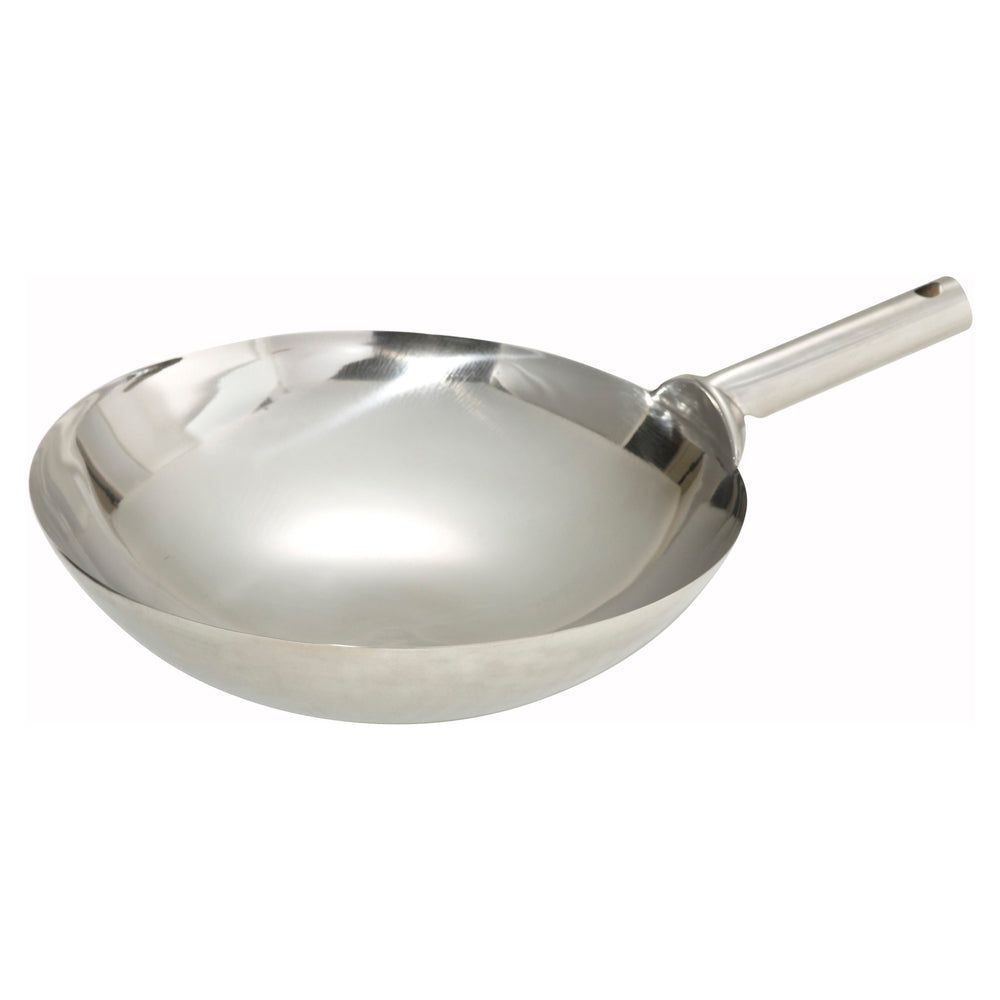 Winco Stainless Steel Mirror Finish Chinese Wok With Welded Handle, 16 Inch
