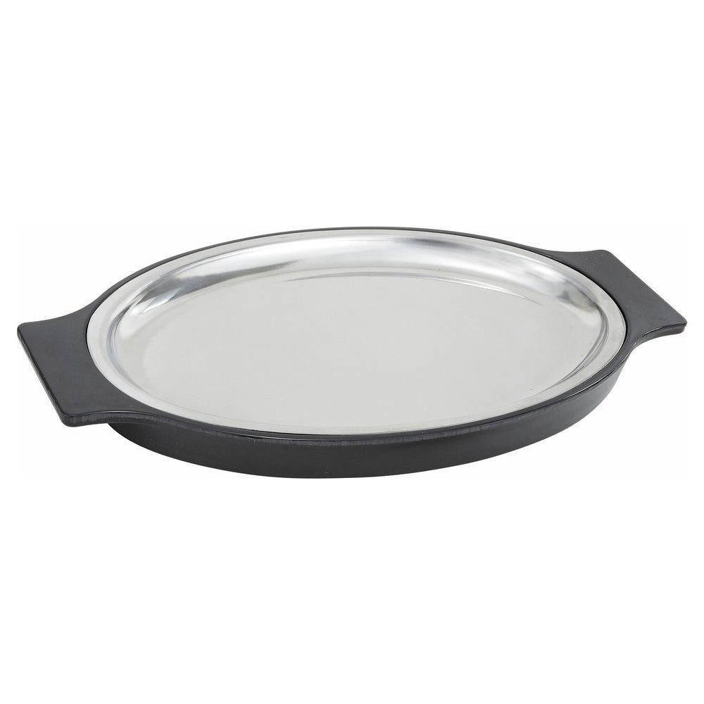 Winco Stainless Steel Oval Sizzle Platter With Bakelite Underliner Set, 11 Inch -- 12 Set Per Case