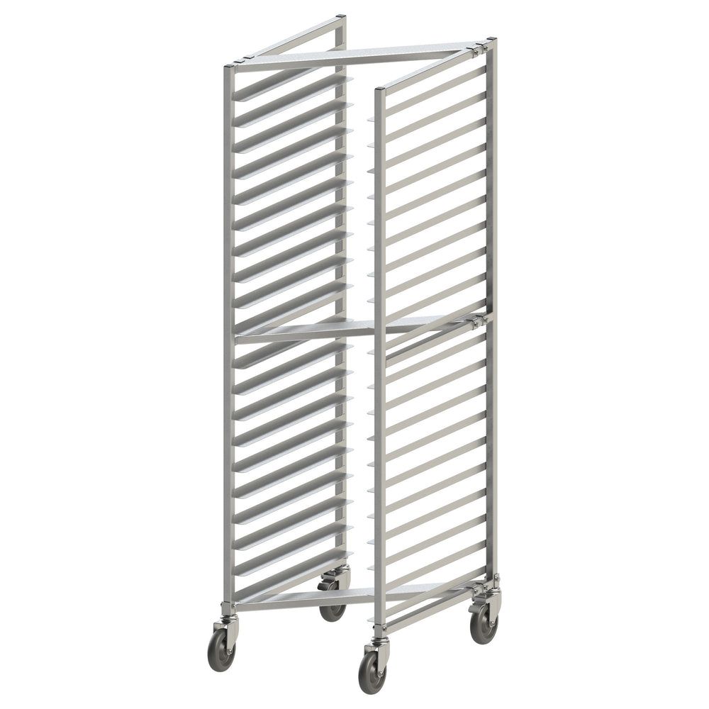 Rack De Aluminio Soldado Winco De 20 Niveles Apilables Para Bandejas De Hornear Con Frenos, 22 X 27.5 X 70 Pulgadas