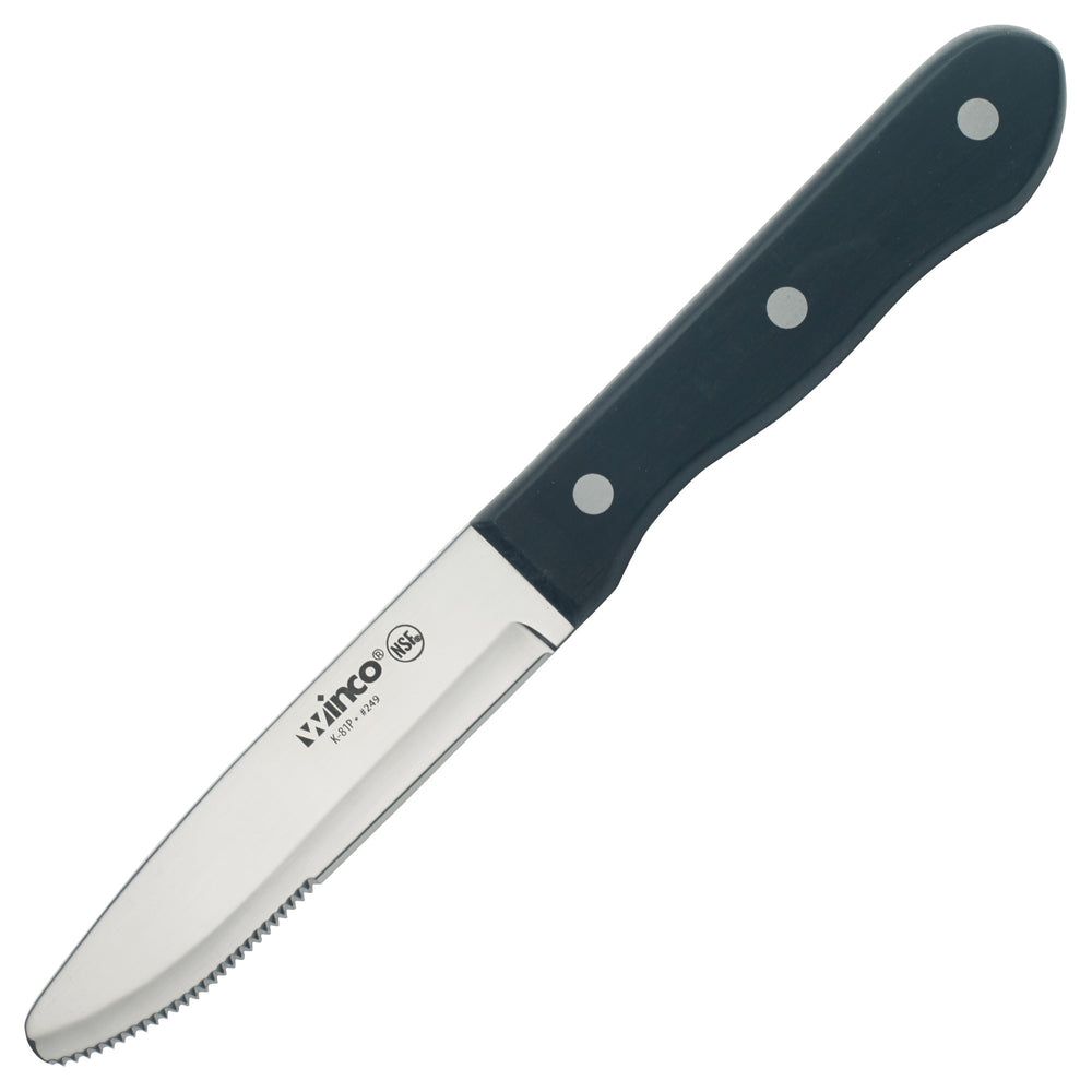 Winco Stainless Steel Round Tip 4 3/4 Inch Blade Jumbo Steak Knife With Solid Pom Handle, 6 Count -- 12 Per Case
