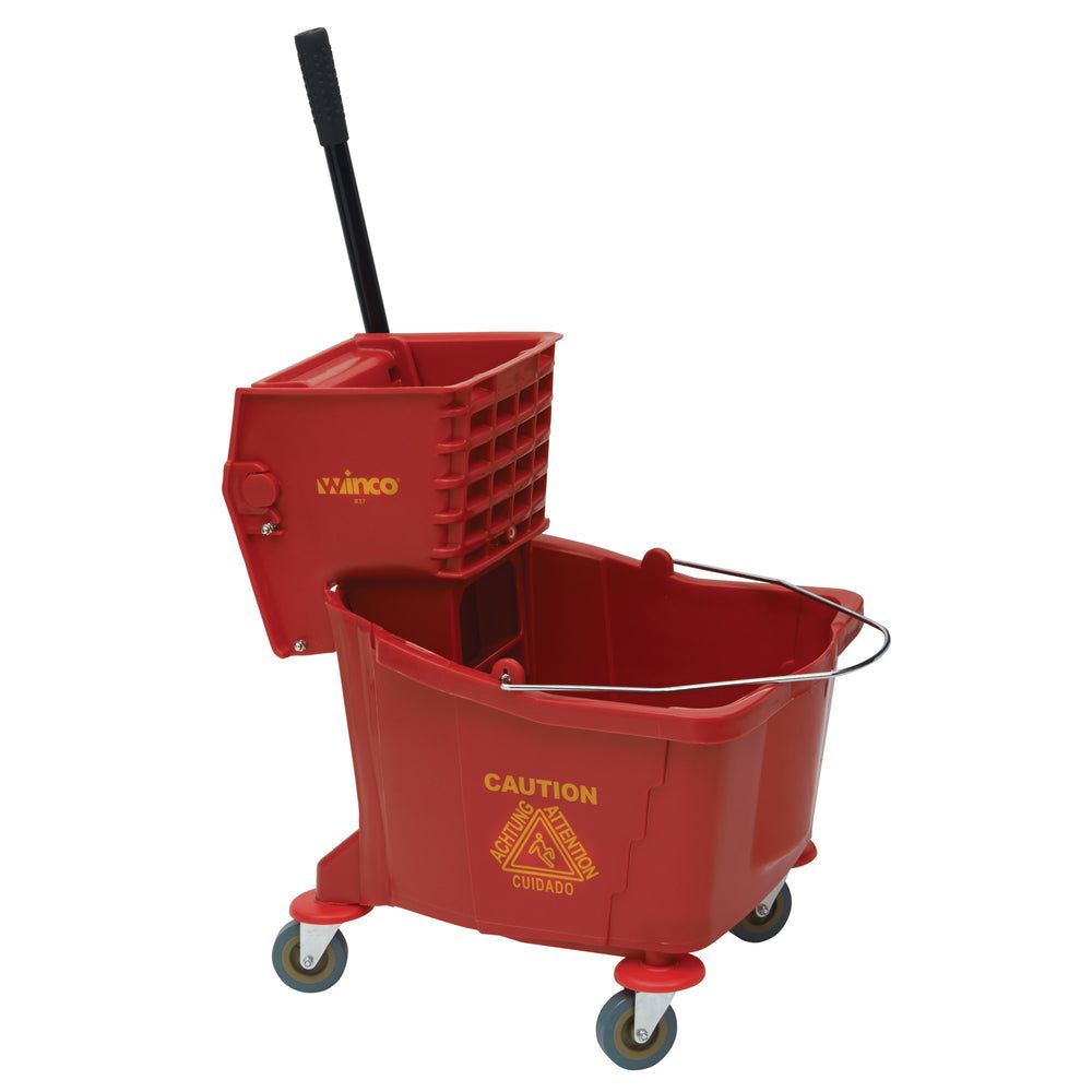 Winco Red Mop Bucket With Side Press Wringer - Combo, 36 Quart Capacity