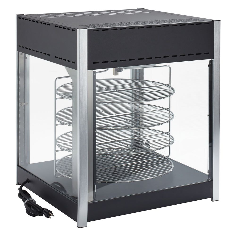 Winco Black Stainless Steel Electric Heated And Humidified Holding Display Merchandiser With 4-tier Rack Set, 23 5/8 X 25 1/4 X 27 9/16 Inch